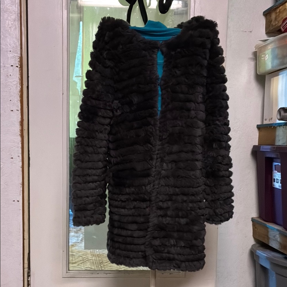 Adrienne Landau Black Teddy Jackets Plush Ribbed Texture